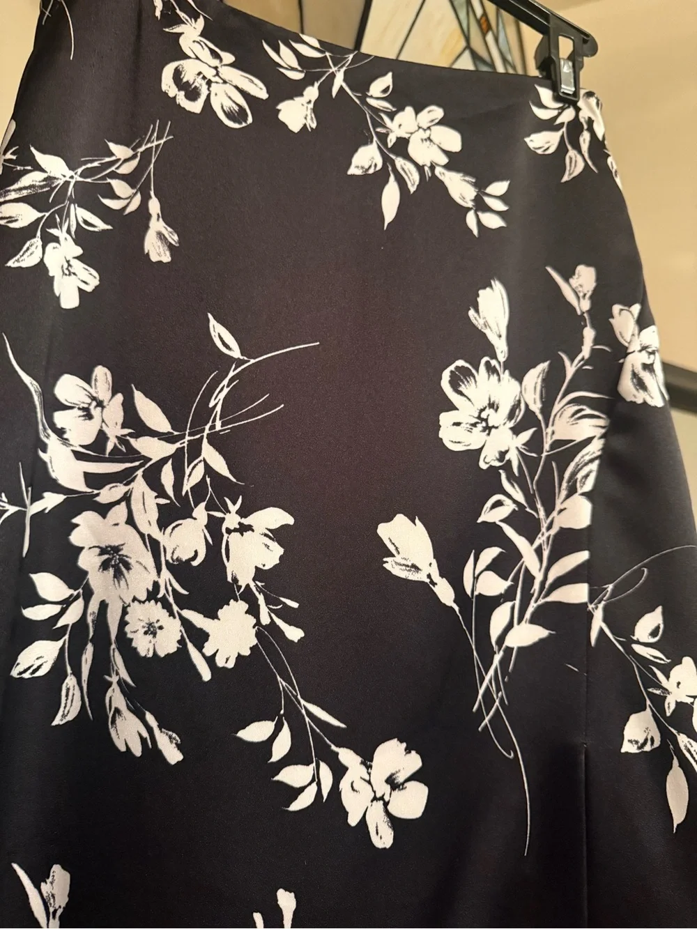 Lulu's Black Maxi Skirt with Cream Floral Print and Front Slit Fall Classy